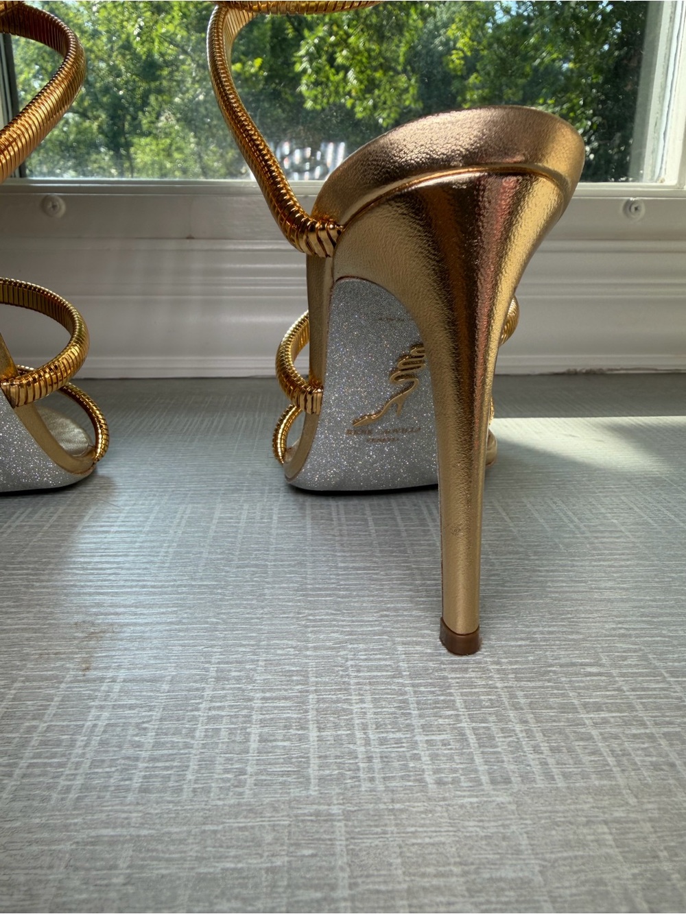 Rene Caovilla Metallic Gold Spiral Ankle-Strap Sandals - Picture 10 of 13